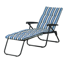 Bain de soleil pliable transat inclinable 6 positions grand confort avec matelas + accoudoirs acier polyester multicolore
