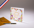 Carte double En Lettres d'Or créée et imprimée en France - Anniversaire champêtre Happy Birthday cœur fleuri