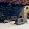 vidaXL Salon de jardin 9 Pièces avec coussins Gris Bois de pin solide