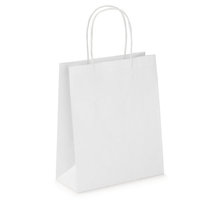 Mini sac kraft blanc à poignées torsadées RAJA 18 x 22 x 8 cm (colis de 50)