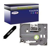 Ruban pour étiquettes laminées générique Brother Tze-335 pour étiqueteuses P-touch - Texte blanc sur fond noir - Largeur 12 mm x 8 mètres - T3AZUR