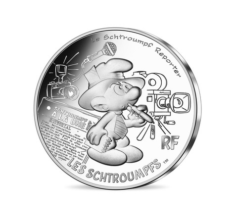 Monnaie de 10 Euro Argent Schtroumpf reporter