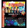 Etui carton x 6 crayons multi-talents STABILO woody 3in1 ARTY + 1 taille-crayon