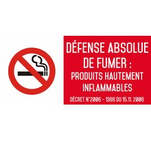Autocollant vinyl - Défense absolue de fumer produits hautement inflammables - L.200 x H.100 mm UTTSCHEID