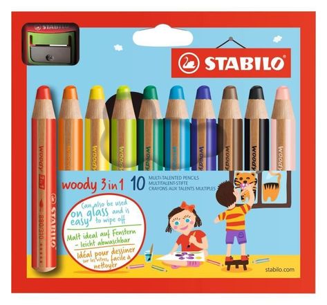 STABILO Boîte carton de 10 Crayons Woody + 1 Taille-crayon avec sécurité enfant