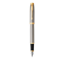 PARKER IM stylo plume, métal brossé, Plume moyenne, attributs dorés, Coffret cadeau