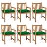 Vidaxl chaises de jardin 6 pcs avec coussins vert bois de teck solide
