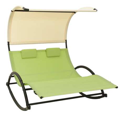 vidaXL Chaise longue double avec auvent textilène vert et crème