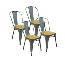 Lot de 4 chaises de salle à manger GASTON Gris Métal Style industriel