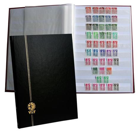 PERFECTA : Classeur fixe pour timbres (Grand modèle-Pages Blanches-16p. Noir)