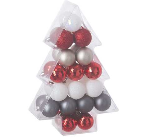 Féerie Christmas Kit de décoration pour Sapin de Noël Rouge Blanc et Argent 34 pièces