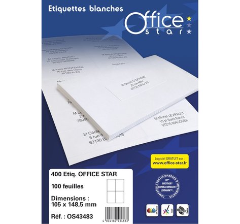 OFFICE STAR Boite de 400 étiquettes multi-usage blanches 105X148,5mm OS43483 AVERY ZWECKFORM