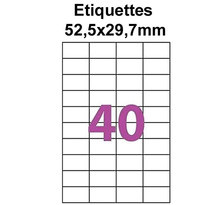 Étiquettes adhésives, 52,5x29,7mm, (40étiquettes/feuille) - blanc - 20 feuilles -t3azur