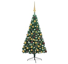 vidaXL Demi-arbre de Noël artificiel pré-éclairé et boules vert 180 cm