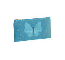 Trousse Fourre Tout Plat 21 x 13 cm - Velours Papillon Bleu