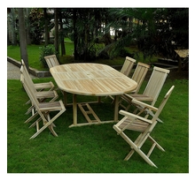 Le Morotai mix: SALON DE JARDIN EN TECK MASSIF : plateau 10-12 PERSONNES table ovale, 6 chaises et 2 fauteuils