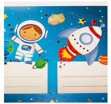 16 étiquettes adhésives scolaires - Rectangle - Astronautes dans l'espace - Dorures