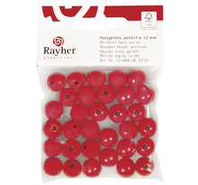 Perles en bois FSC 100%, polies, 12mm 32 pièces , rouge
