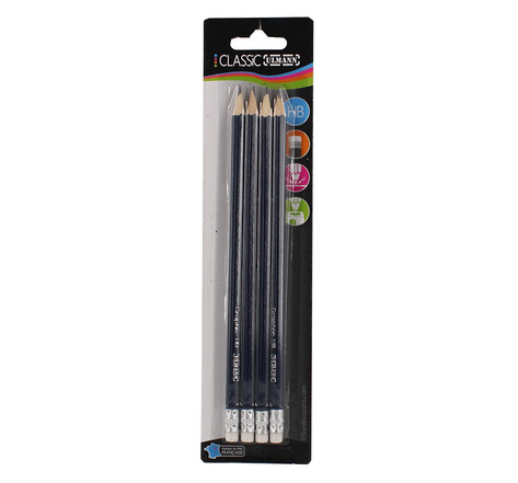 Lot de 4 crayons hb graphite + gomme - ulmann