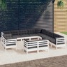 vidaXL Salon de jardin 13 Pièces avec coussins blanc bois de pin solide