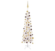 vidaXL Arbre de Noël mince avec LED et boules Blanc 150 cm