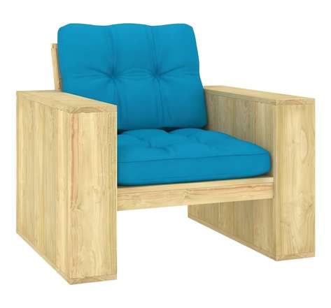 Vidaxl chaise de jardin avec coussins bleu bois de pin imprégné