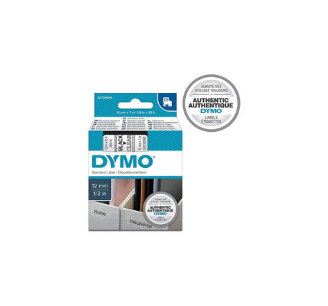 Dymo labelmanager cassette ruban d1 12mm x 7m noir/transparent (compatible avec les labelmanager et les labelwriter duo)