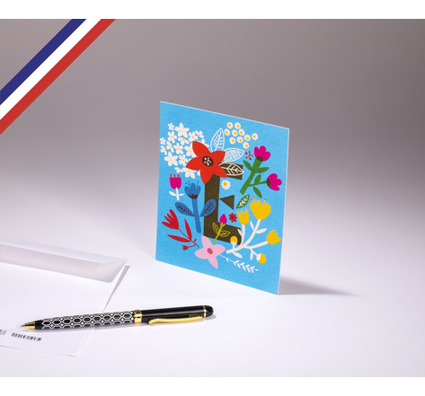 Carte simple Bouton d'or créée et imprimée en France - La lettre E