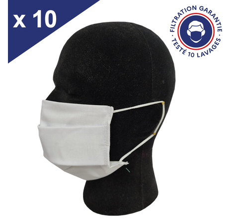 Masque Tissu Lavable x10 Blanc Lot de 10