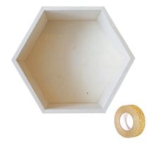 Etagère hexagone bois 27 x 23,5 x 10 cm + masking tape doré à paillettes 5 m