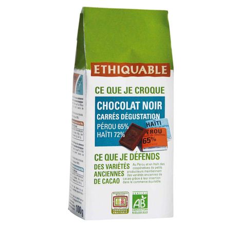 Carrés dégustation de chocolat noir Napolitains Haiti Pérou bio - paquet de 100g (paquet 100 grammes)