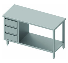 Table inox avec 3 tiroirs a gauche et etagère - gamme 600 - stalgast - 800x600