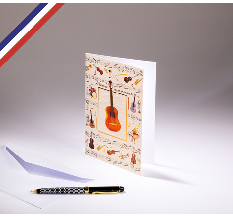 Carte double Miniature créée et imprimée en France  sur papier certifié PEFC - Heureux anniversaire - Instruments de musique