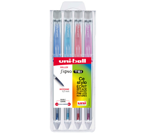 Pochette de 4 stylos rollers effaçable écriture moyenne n°2