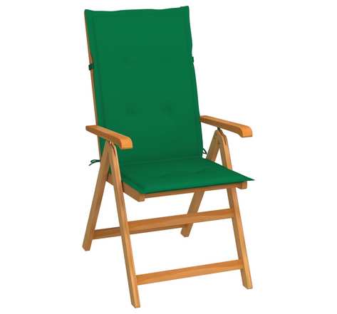 vidaXL Chaise de jardin avec coussins vert Bois de teck massif