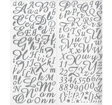 Sticker alphabet script argenté pailleté 177 lettres