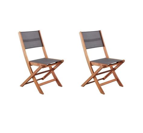 Lot de 2 chaises de jardin en bois d'acacia FSC et assise textilene - 50 x 57 x 90 cm - Gris