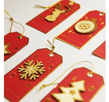 6 étiquettes cadeaux de noël - rouge et paillettes dorées