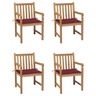 Vidaxl chaises de jardin 4 pcs avec coussins bordeaux teck solide
