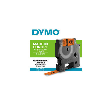 Dymo rhino - etiquettes industrielles vinyle 12mm x 5.5m - noir sur orange