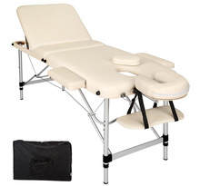 Tectake Table de massage Pliante 3 Zones Aluminium Portable + Housse - beige