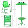 Ensemble salon de jardin enfant 4 pcs design grenouille - table ronde + 2 chaises pliables + parasol - métal époxy oxford vert
