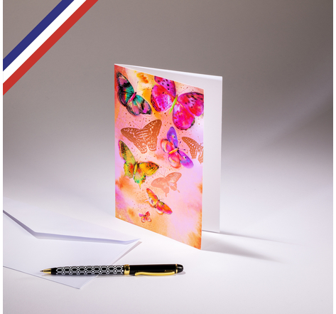 Carte double carnet de couleurs créée et imprimée en france sur papier certifié pefc - papillons
