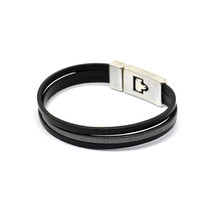 Bracelet elitic 3 cuirs noir et gris m