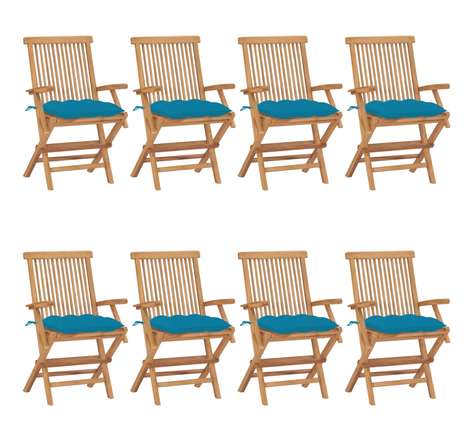 Vidaxl chaises de jardin avec coussins bleu clair 8 pcs teck massif