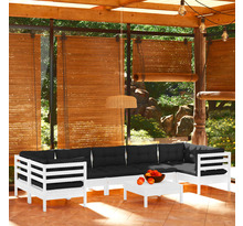 vidaXL Salon de jardin 8 pcs avec coussins Blanc Bois de pin