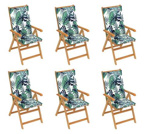 Vidaxl chaises de jardin 6 pcs avec coussins à motif de feuilles teck