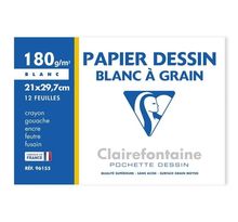 Clairefontaine - pochette dessin - papier a grain p.e.f.c - 21 x 29 7 - 12 feuilles - 180g - couleur blanche