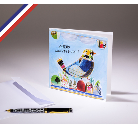 Carte double In the Garden créée et imprimée en France sur papier certifié PEFC - Joyeux anniversaire - Oiseau