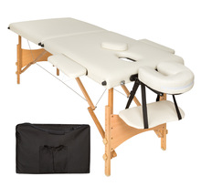 Tectake Table de massage pliante 2 Zones Bois, cosmétique, portable - beige